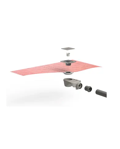 Aikit Plus Evo Guru – Kit de Desagüe con Lámina Water-Stop 150x200 cm, Rejilla Inox 10x10 cm y Sumidero Sifónico